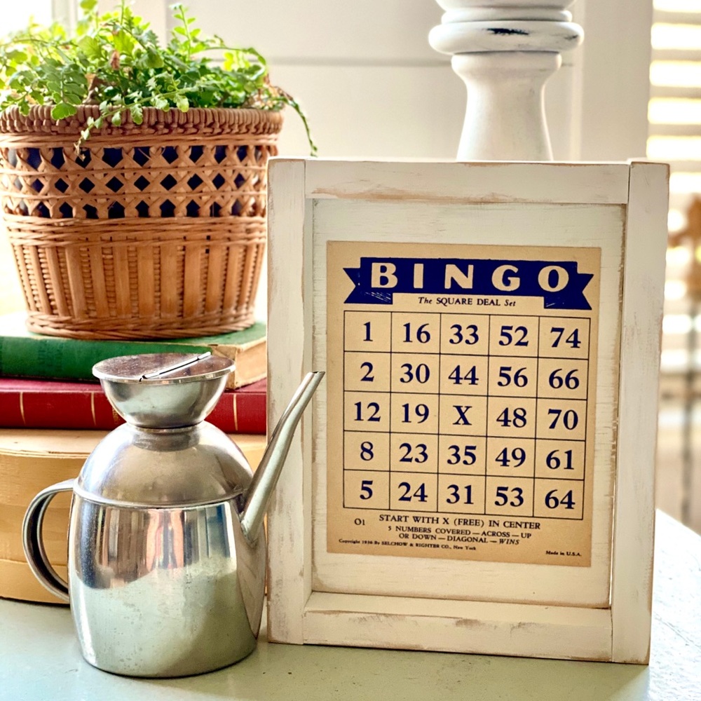Farmhouse style sign with vintage Bingo card